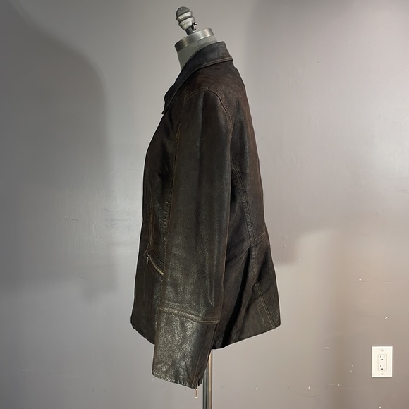 Danier brown women’s leather jacket size large.  Quilt lining - Picture 3 of 17